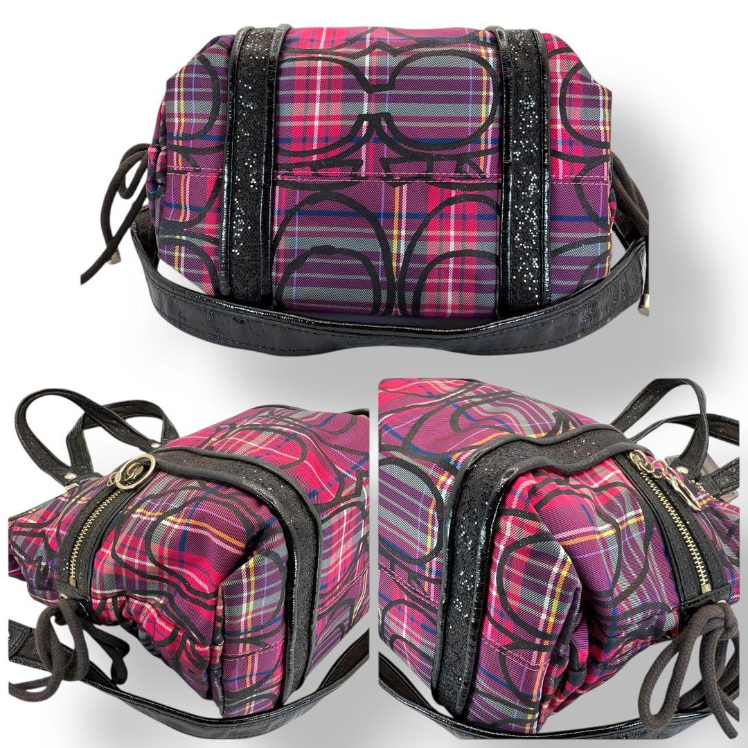 美品 COACH 2wayバッグ ポピー チェック ラメ y2k 14371