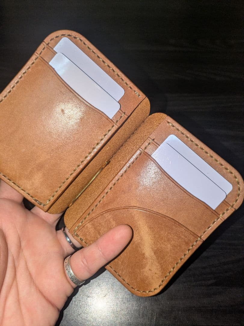イタリアンレザー マネークリップ コンパクト財布 ハンドメイド 総手縫い