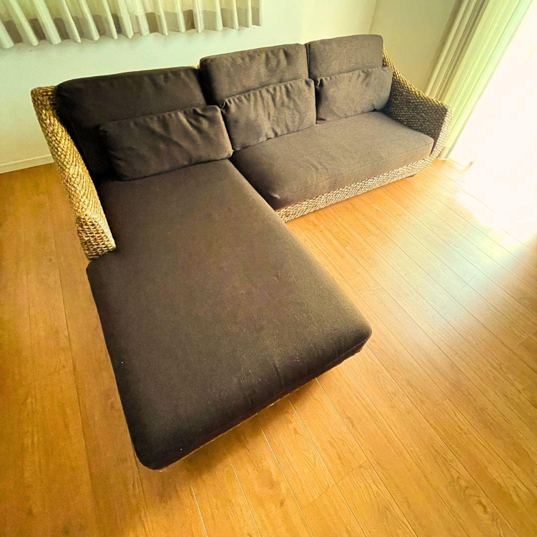 【引取限定】バリ風 アジアンリゾートコーナーソファ3人用ウォーターヒヤシンス