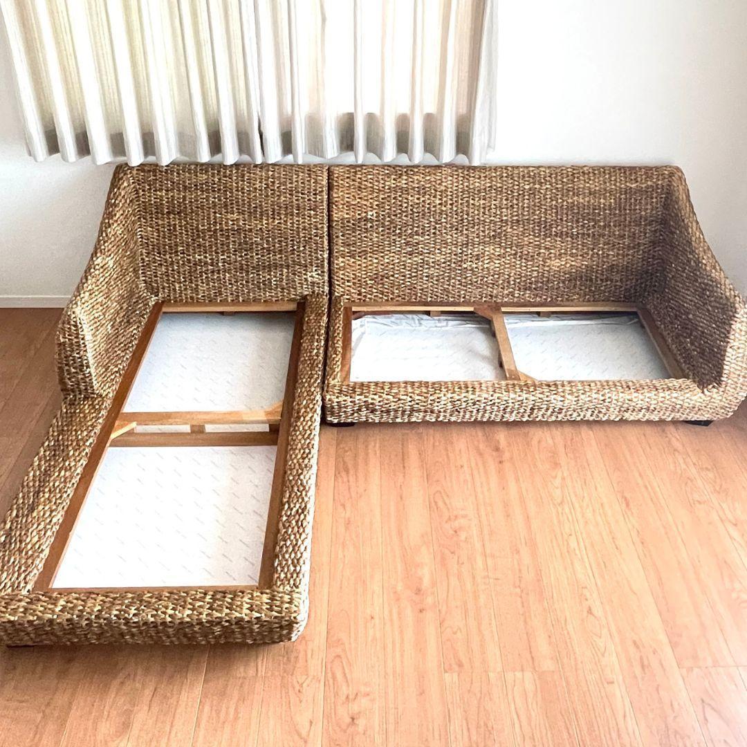 【引取限定】バリ風 アジアンリゾートコーナーソファ3人用ウォーターヒヤシンス