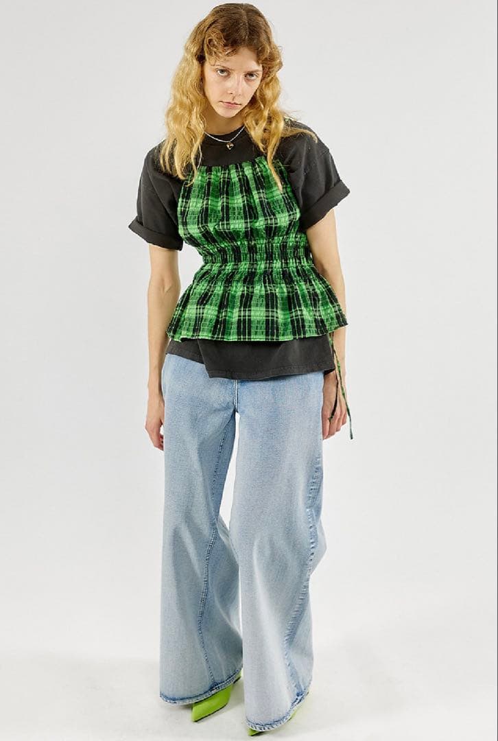 トップス MAISON SPECIAL Checked Shirring Bustier