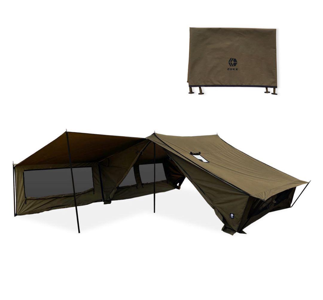 ZUKK キャンプテント オリーブグリーン　別売りエクステンションタープ付き
