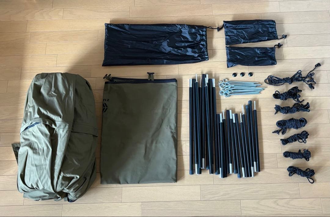 ZUKK キャンプテント オリーブグリーン　別売りエクステンションタープ付き