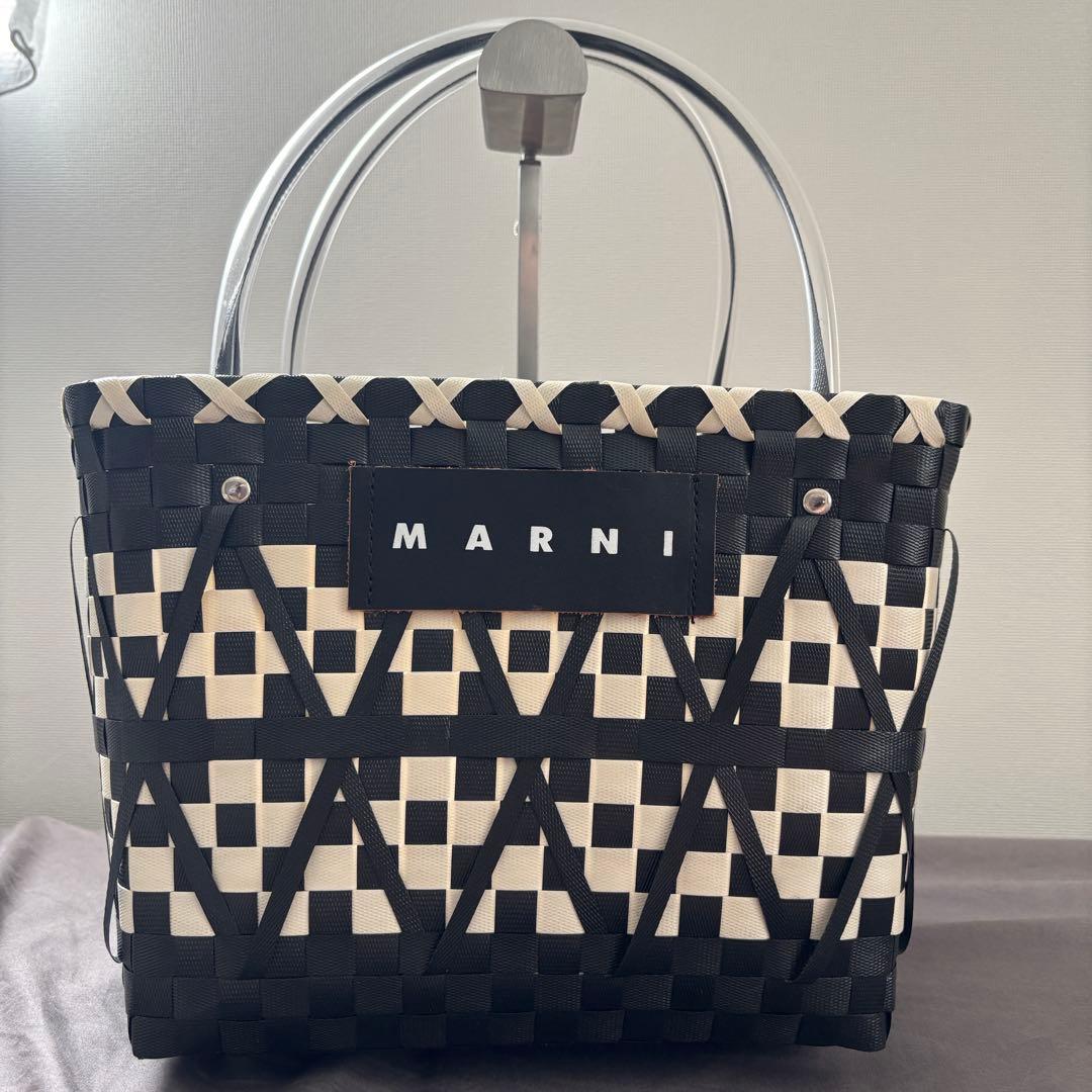 MARNI ブラック✖︎アイボリー 編み込み バスケットバッグ