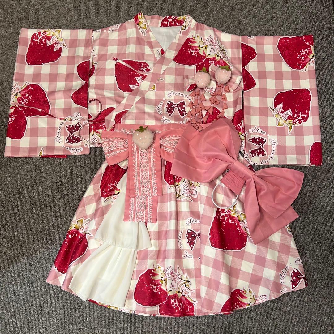 【ToAlice】C5130いちご姫浴衣セット ピンク M