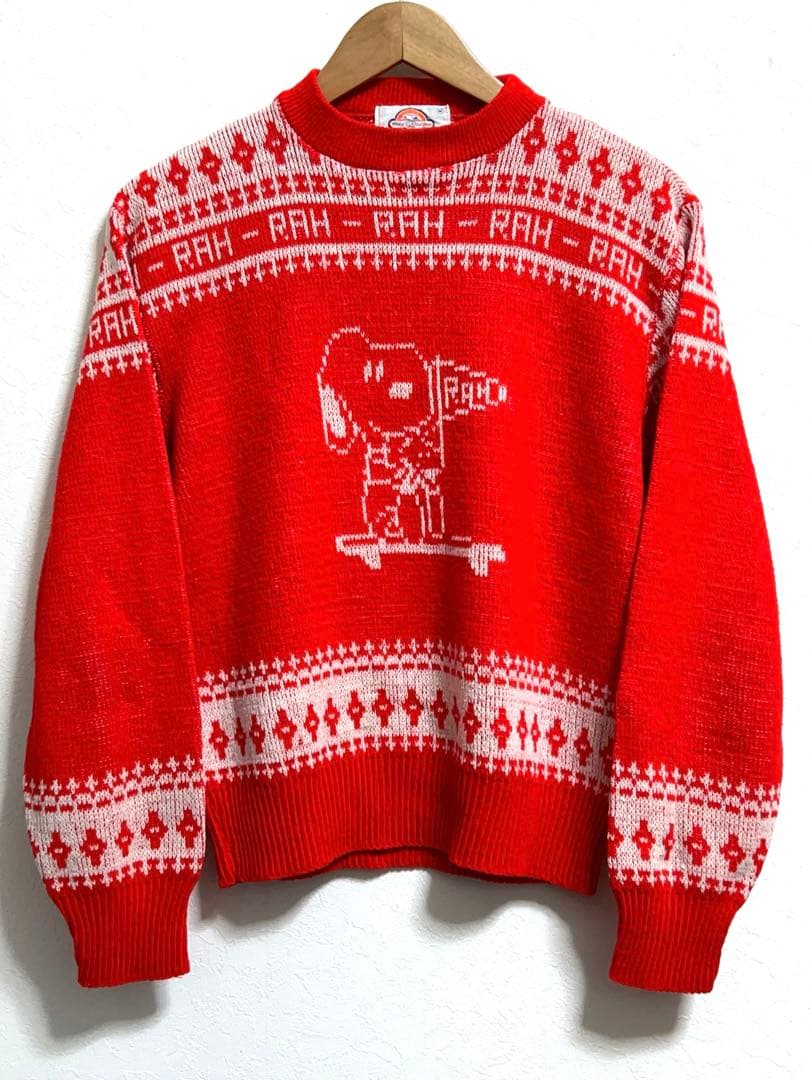 70s ARROW スヌーピー ジャガード アクリル ニットセーター レアカラー