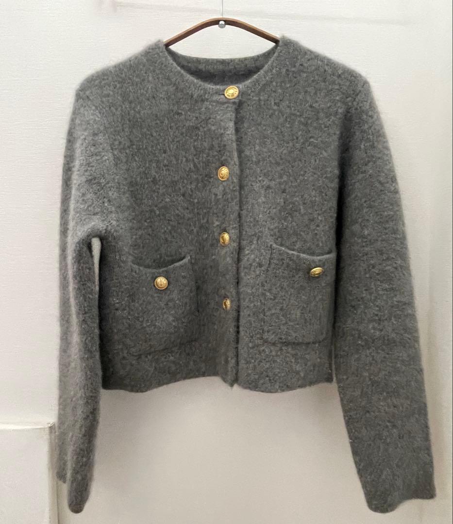 アニュアンス　ラクーンブレンドノーカラーニットジャケット