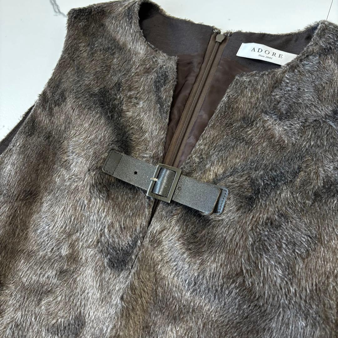 ADORE✨未使用級　フェイクファー　ロングワンピース　レザーポケット　異素材