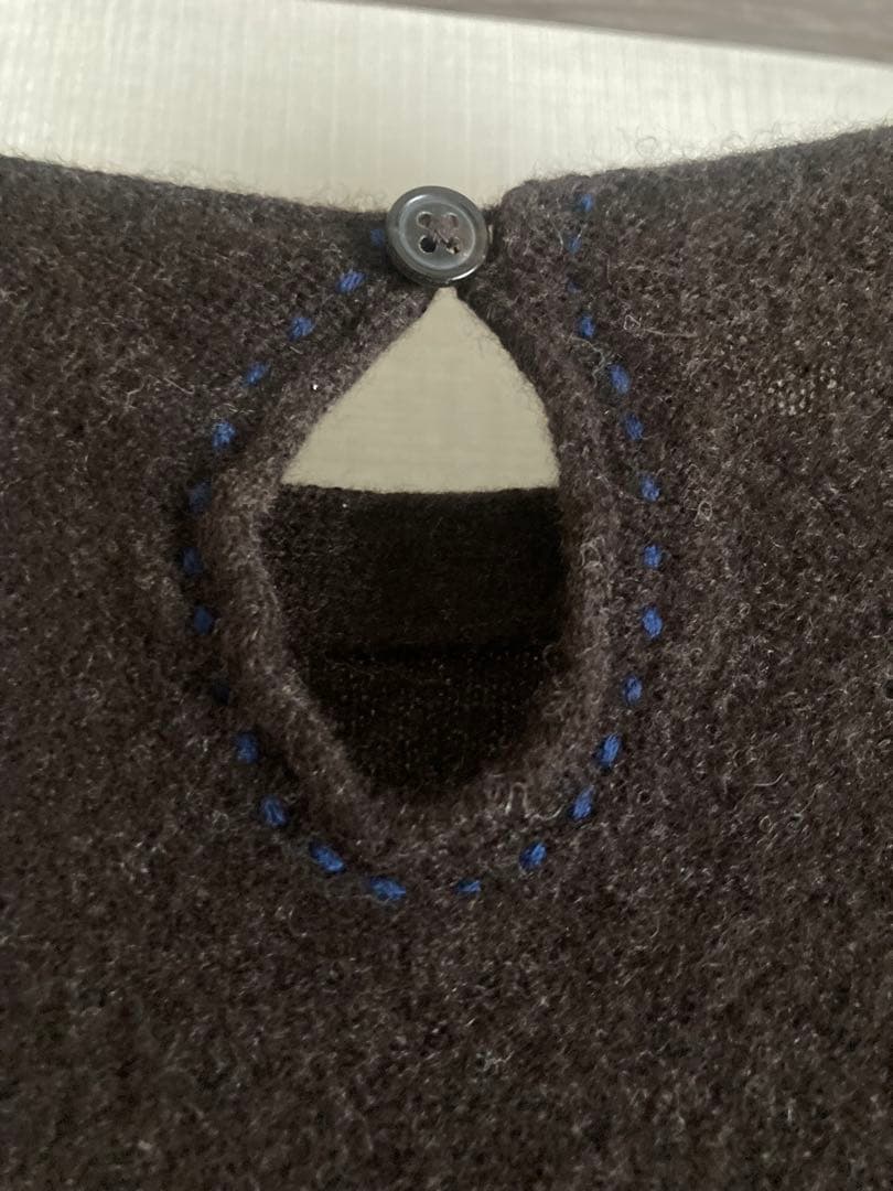 45R ロング丈ワンピース　ブラウン　ブルー　カラーブロック　圧縮ウール