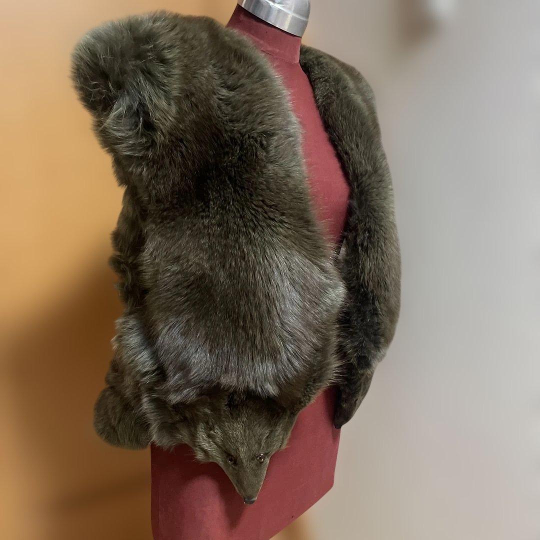 オリーブグリーン フォックスファーショートジャケット　ジレ　ベスト