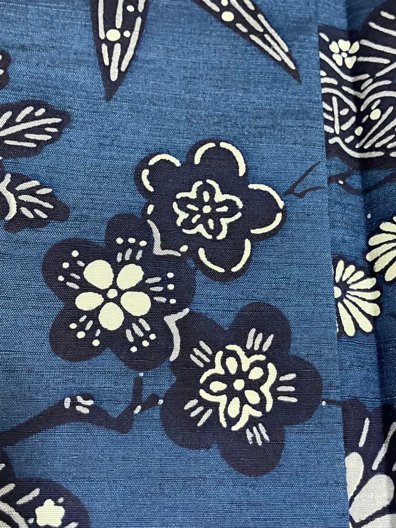 琉球藍型 琉球紅型紬 小紋 松竹梅 菊 落款 反端布 未使用 イ5835
