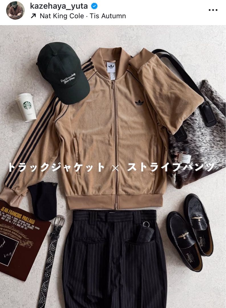 新品M⭐️adidas アディカラー ベロア ブラウン トラックトップ 風早ゆうた