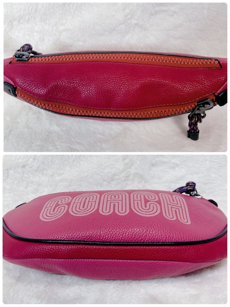 【激カワ】COACH ボディバッグ ウエストポーチ ピンク オールレザー