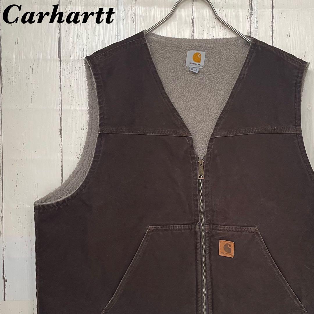 【貴重】カーハート　Carhartt ダックベスト　ボア　ダークブラウン 2XL