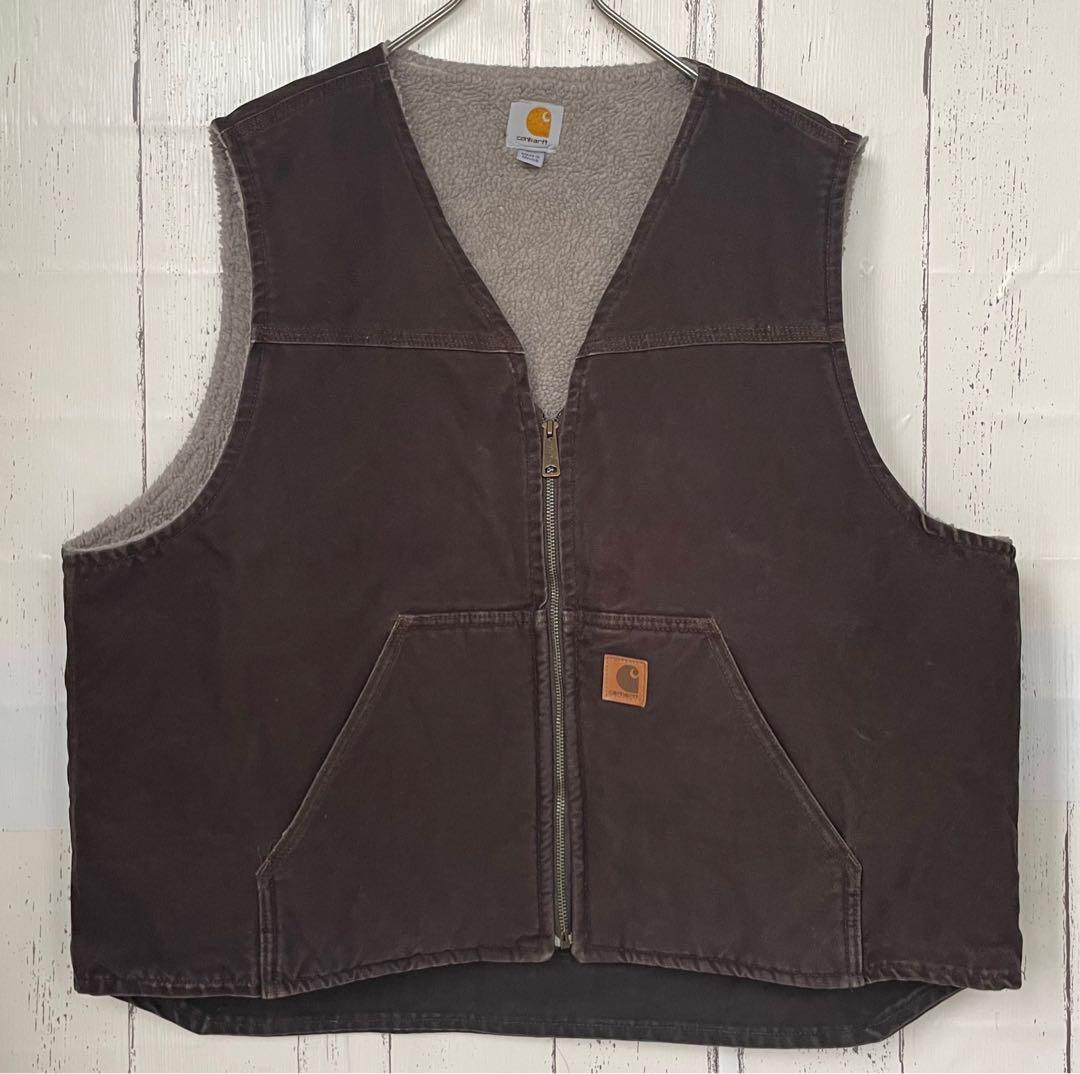 【貴重】カーハート　Carhartt ダックベスト　ボア　ダークブラウン 2XL