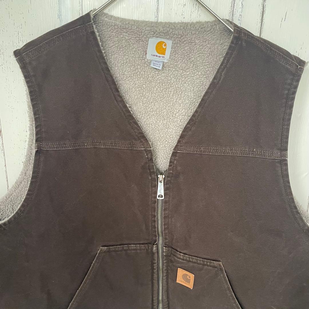 【貴重】カーハート　Carhartt ダックベスト　ボア　ダークブラウン 2XL