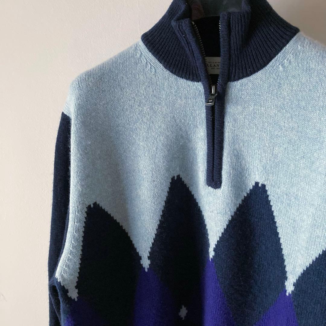 イタリア製バランタイン＊最高級カシミヤ100% アーガイルニット＊ネイビー×水色