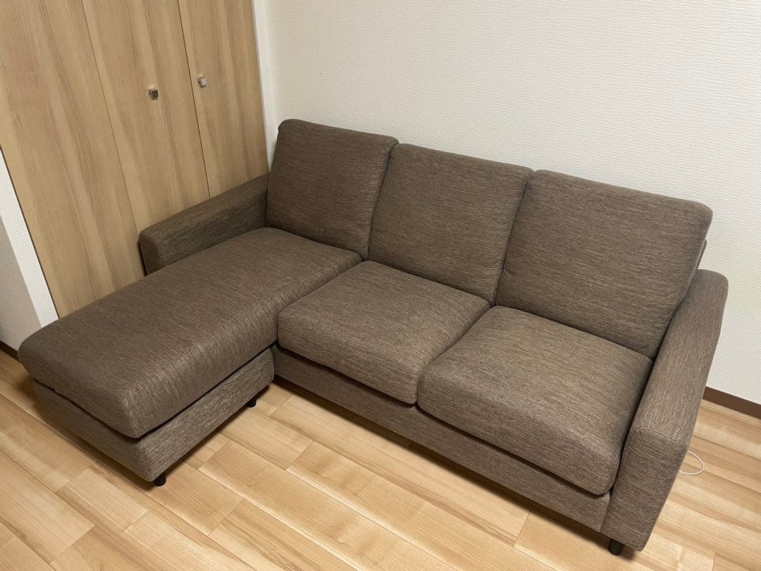 ニトリ カウチソファ 3人掛け ブラウン ファブリック