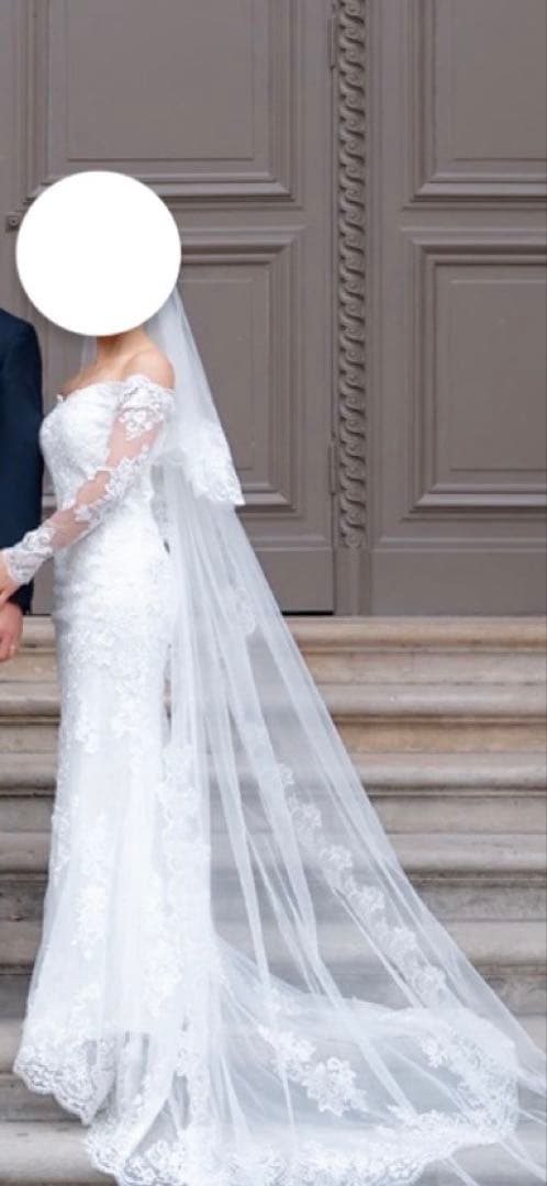 マーメイドウェディングドレス　オフショルダー長袖　ベール