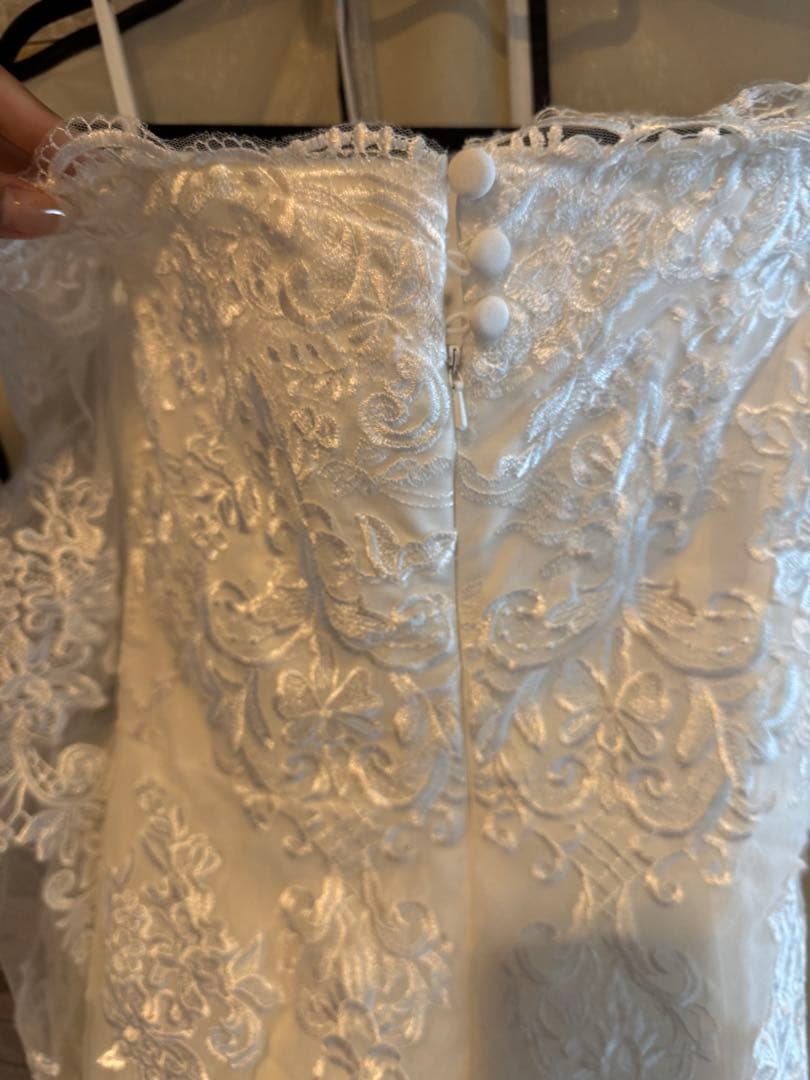 マーメイドウェディングドレス　オフショルダー長袖　ベール