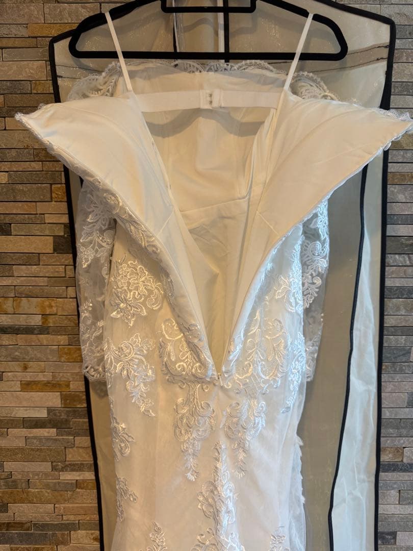 マーメイドウェディングドレス　オフショルダー長袖　ベール