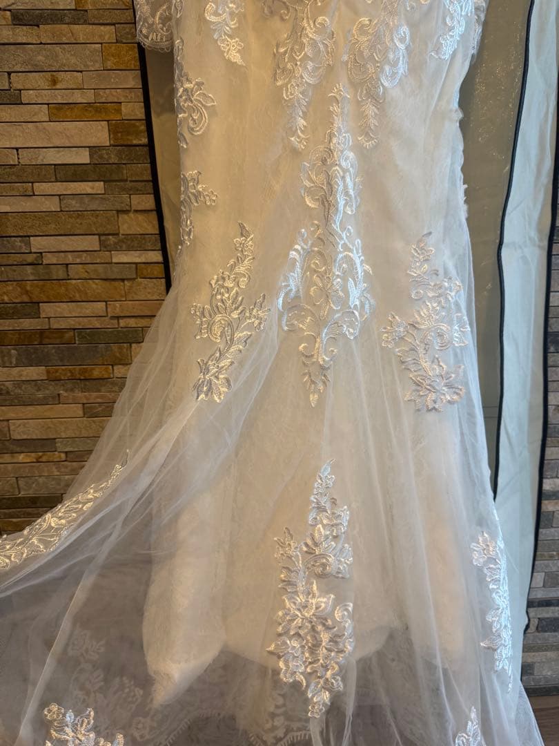 マーメイドウェディングドレス　オフショルダー長袖　ベール