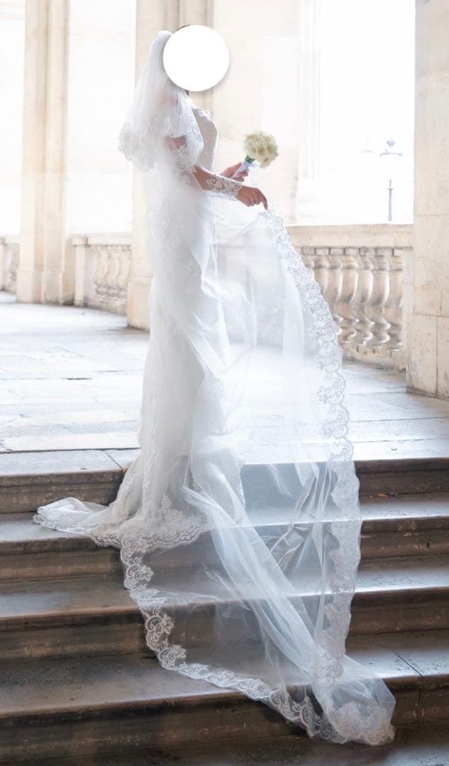 マーメイドウェディングドレス　オフショルダー長袖　ベール