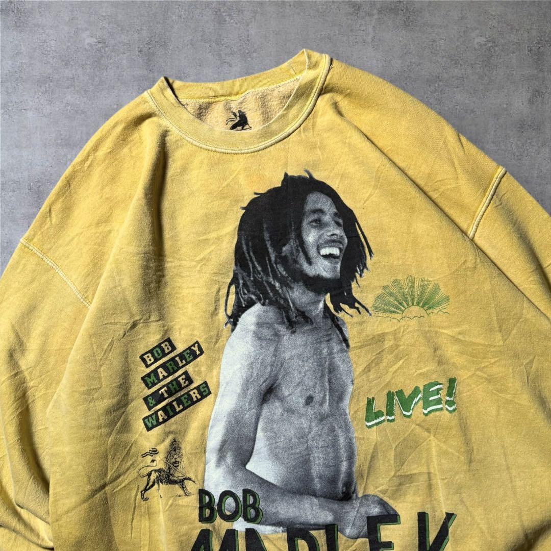 2384古着ZIONボブ・マーリースウェット雰囲気系好デザインマスタードイエロー