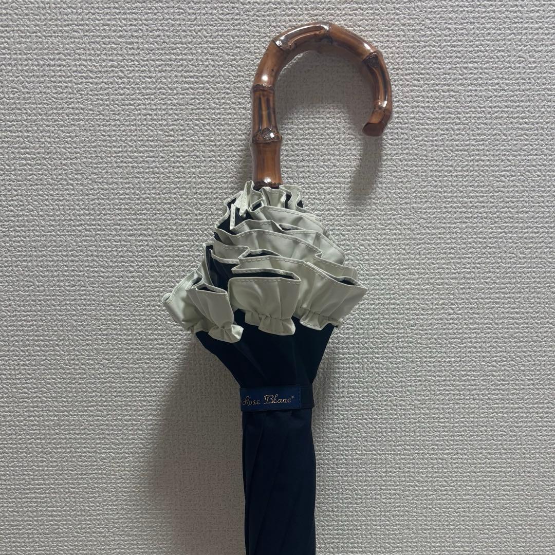 芦屋ロサブラン 日傘 ネイビー×アイボリー ショートフリル 晴雨兼用