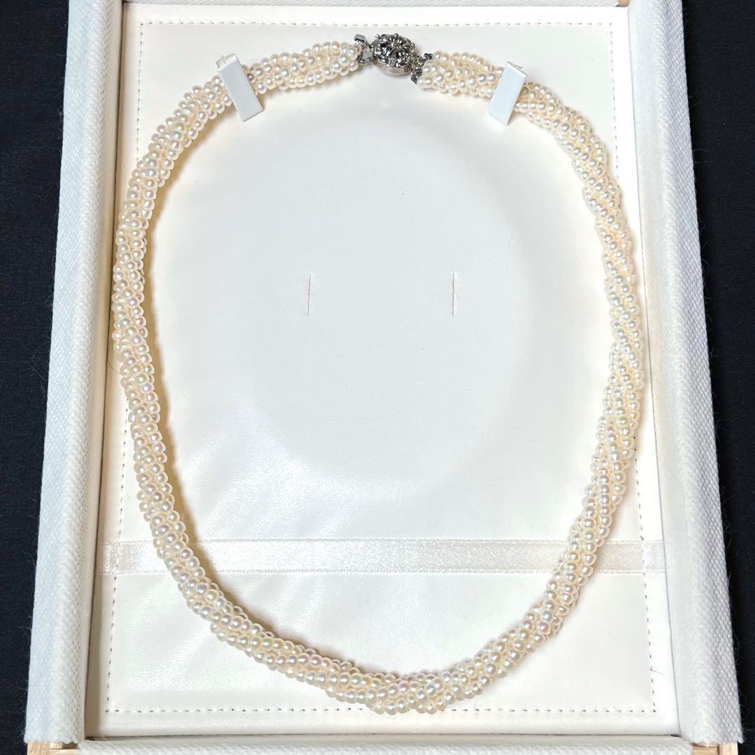 編み込み 本真珠 ベビーパール 5連 ネックレス 3.4〜3.8㎜ M643