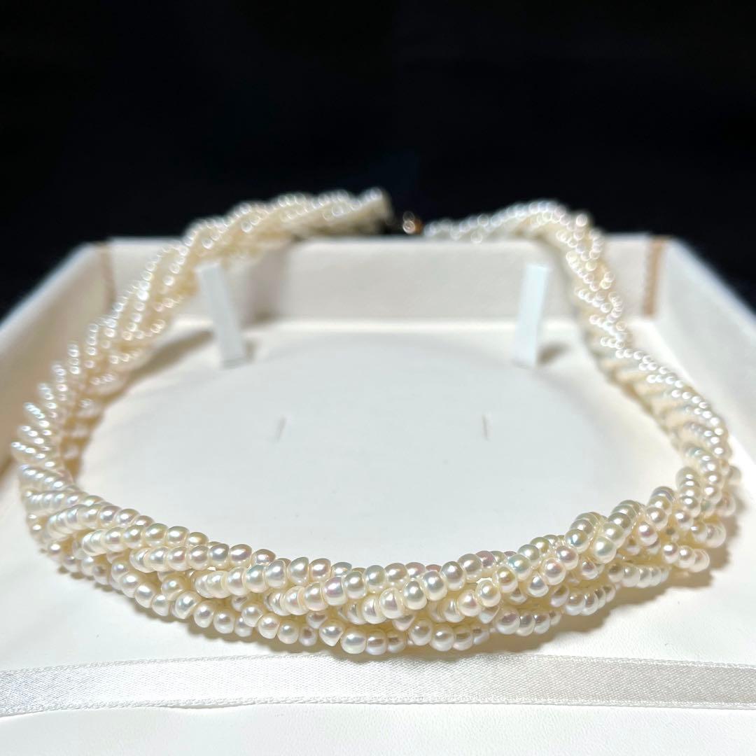 編み込み 本真珠 ベビーパール 5連 ネックレス 3.4〜3.8㎜ M643