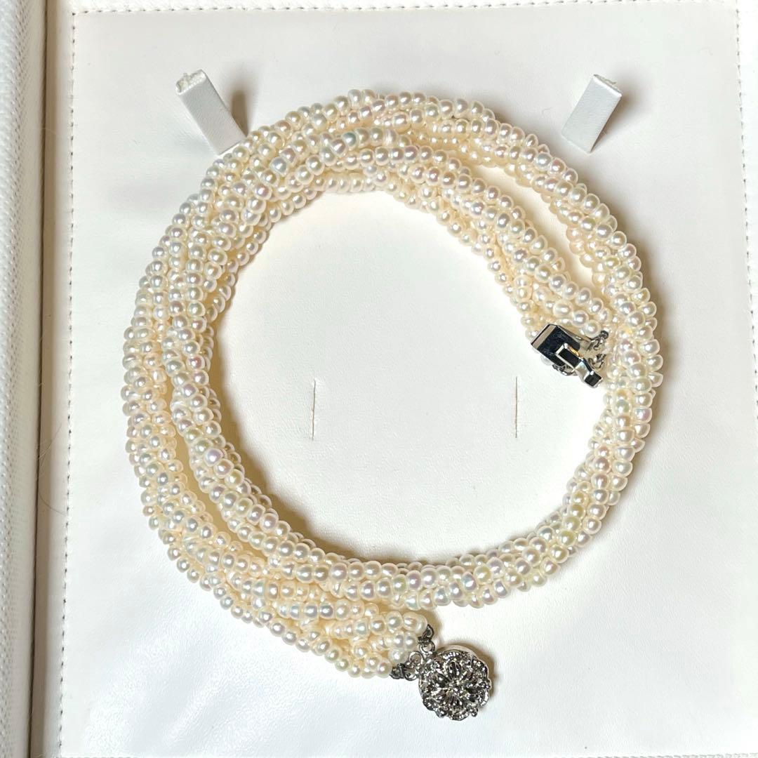 編み込み 本真珠 ベビーパール 5連 ネックレス 3.4〜3.8㎜ M643