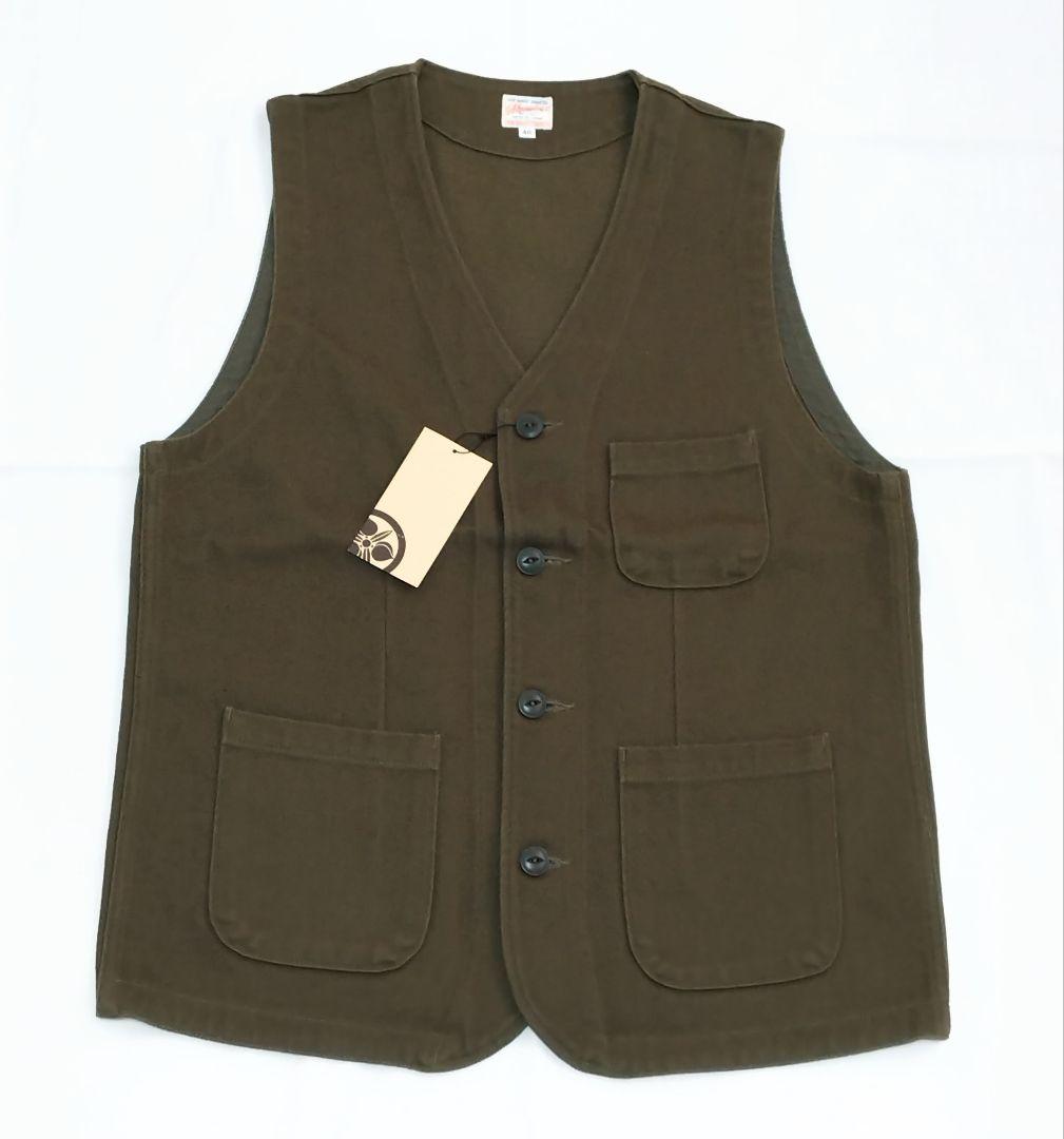 桃太郎ジーンズ ミリタリーウィップコードベスト 04-054 /L　 オリーブ