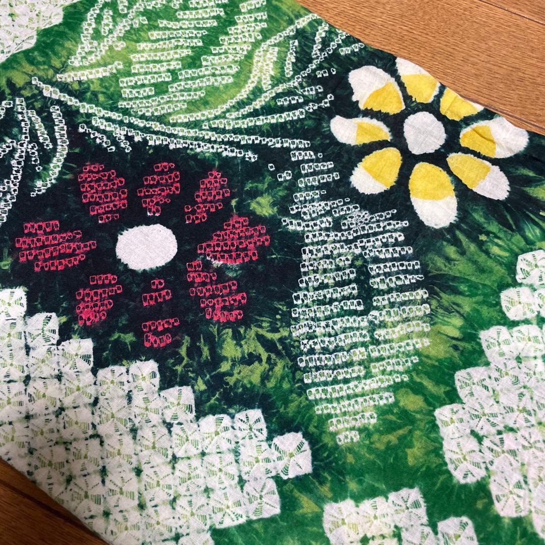手縫い　総絞り　有松絞り　レトロ　緑色　花柄　夏着物　アンティーク　大人浴衣