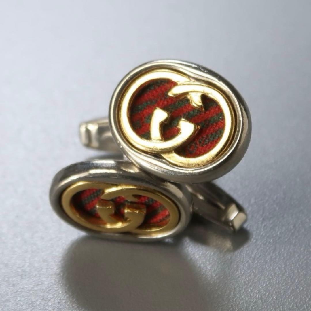 【希少】オールドグッチ　インターロッキング GGロゴ カフス　シェリーライン
