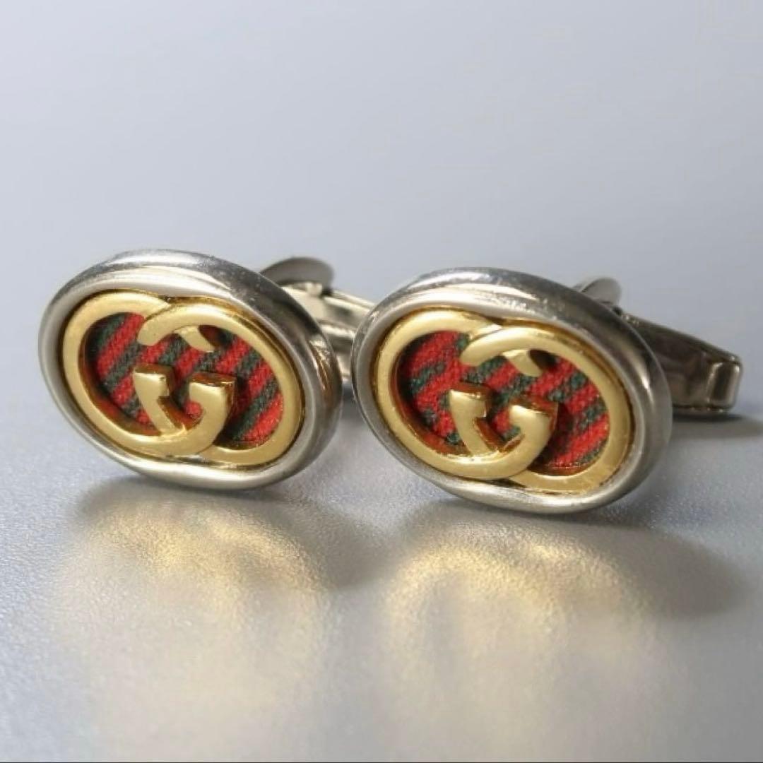 【希少】オールドグッチ　インターロッキング GGロゴ カフス　シェリーライン