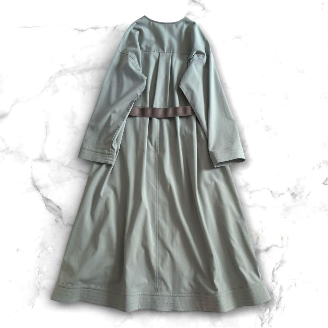 新品【ダーマコレクション】ジップアップワンピース　ノーカラー　ライトグリーン