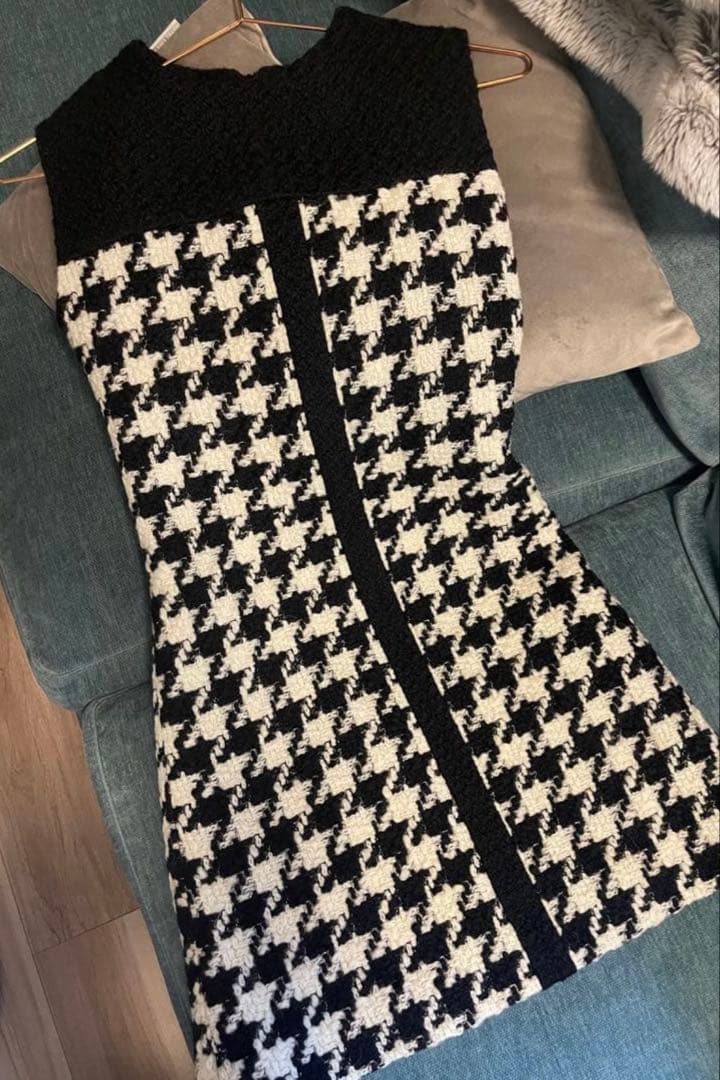 sheller ハウンドトゥースツイードドレス