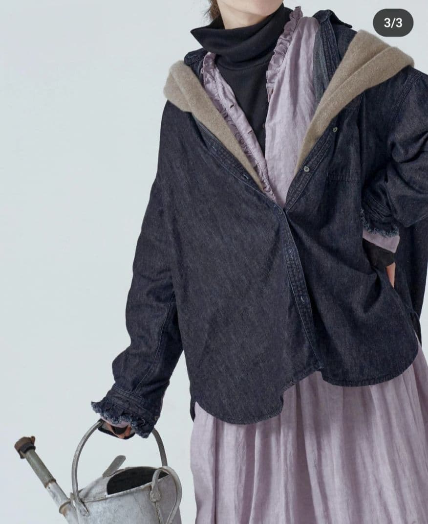 ネストローブ　リネン天然染めフリル使いワンピース　バラ染め