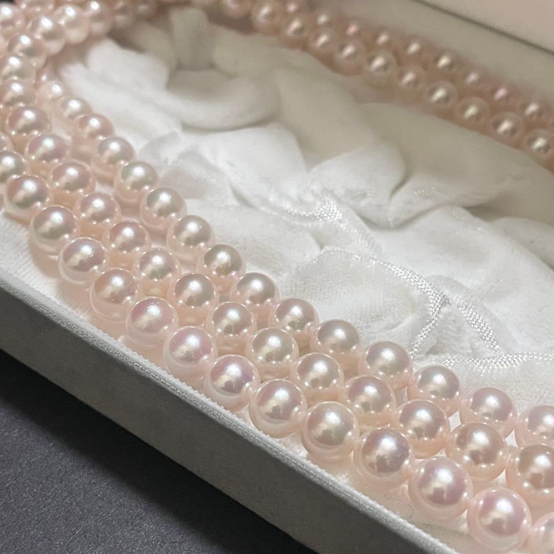 【極美品✨3連】 あこや本真珠 7.5 ロングネックレス パール 2連 アコヤ