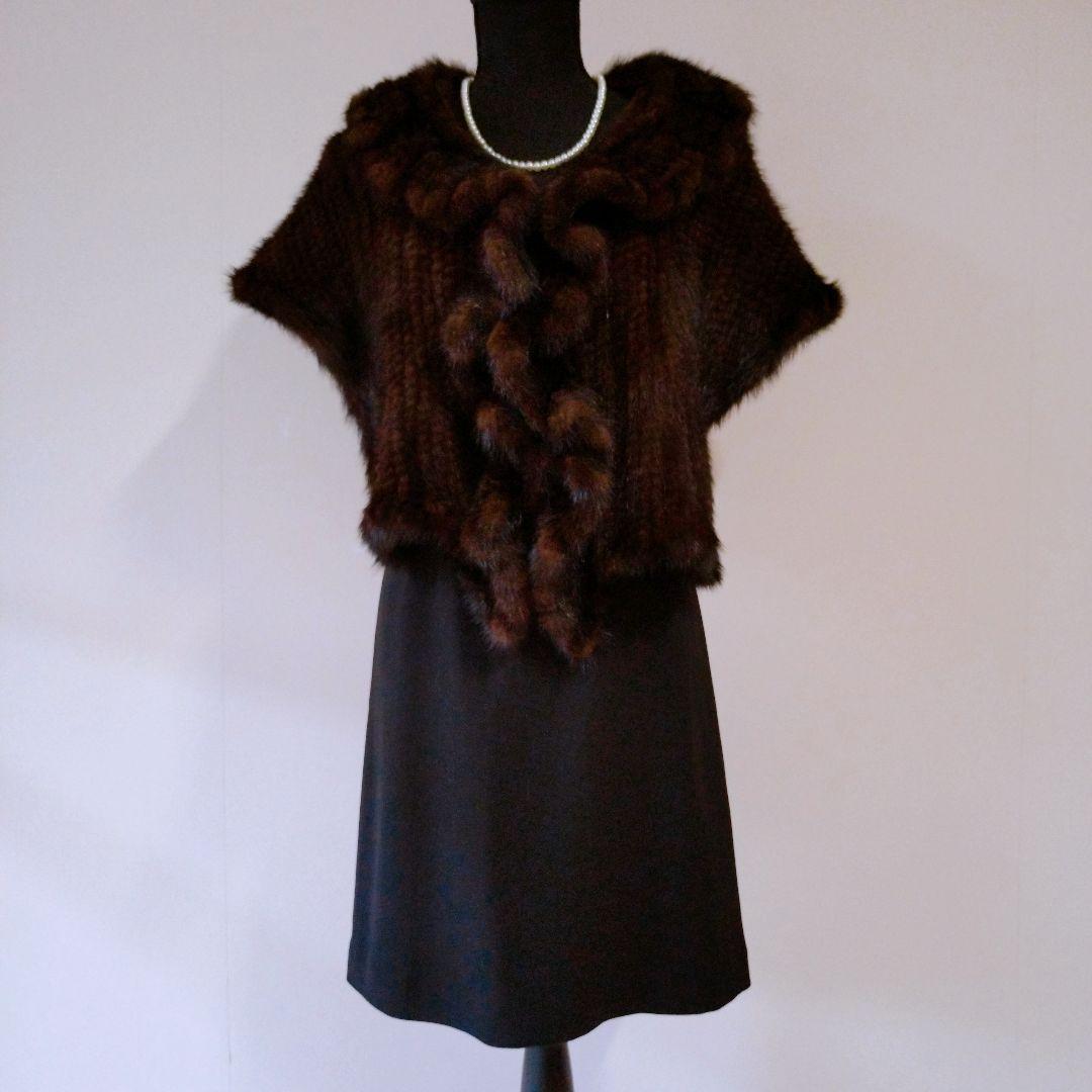 ロシアンセーブルカラー　ミンク　ヤーン加工　フリル　ケープ　ショール