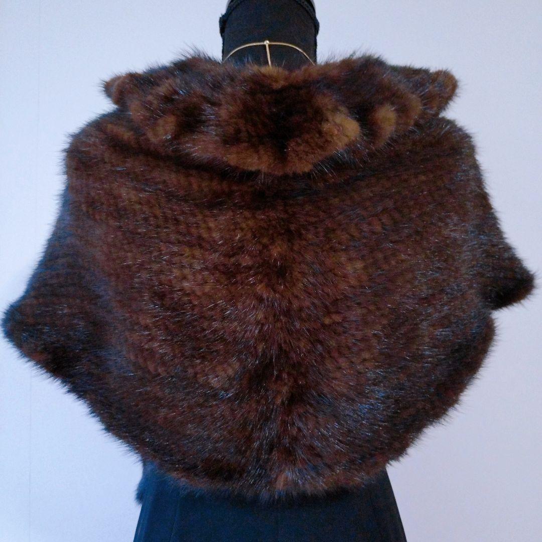 ロシアンセーブルカラー　ミンク　ヤーン加工　フリル　ケープ　ショール