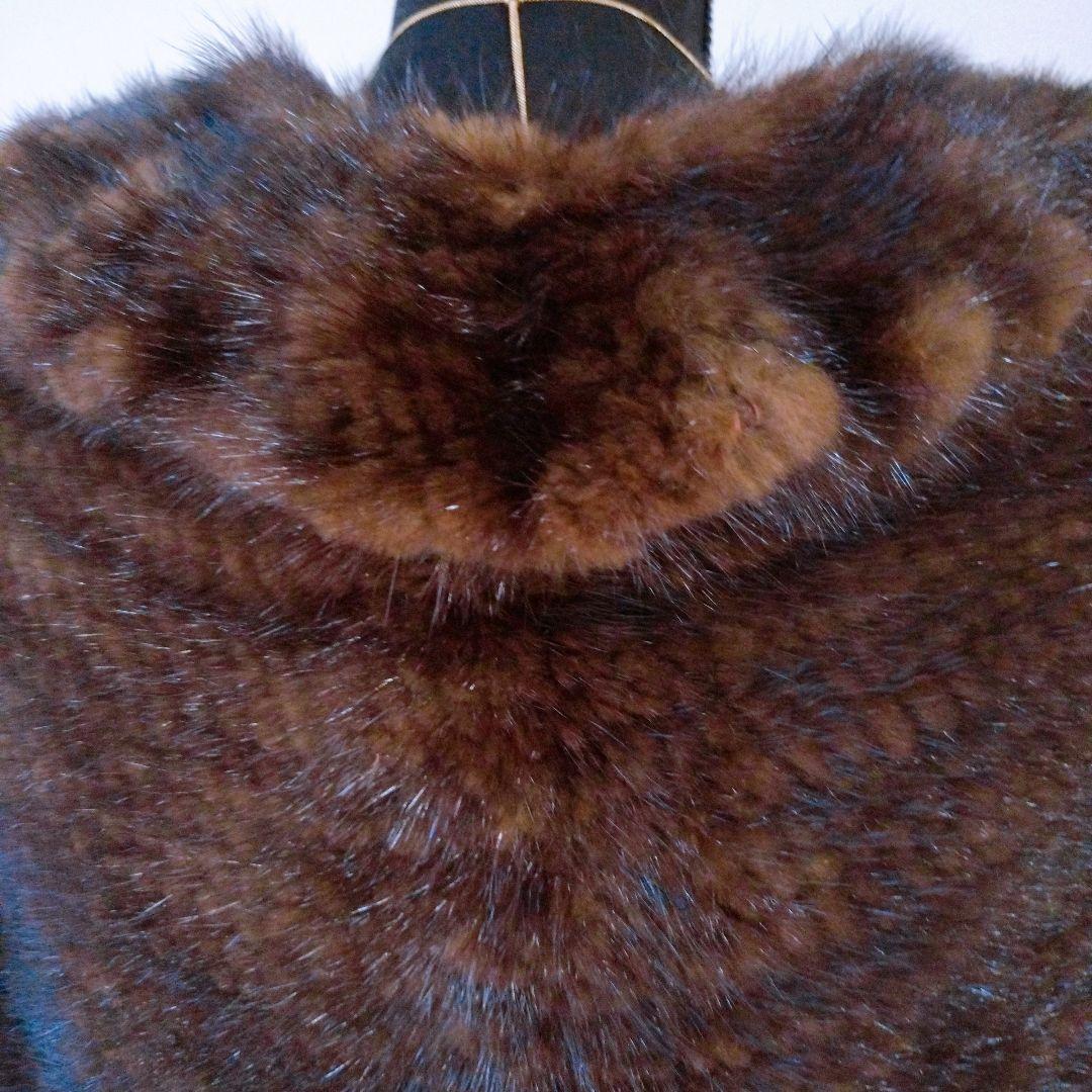 ロシアンセーブルカラー　ミンク　ヤーン加工　フリル　ケープ　ショール