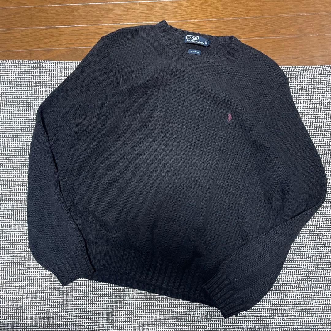 90s ポロ ラルフ ローレン コットンニット　ワンポイント　ブラック