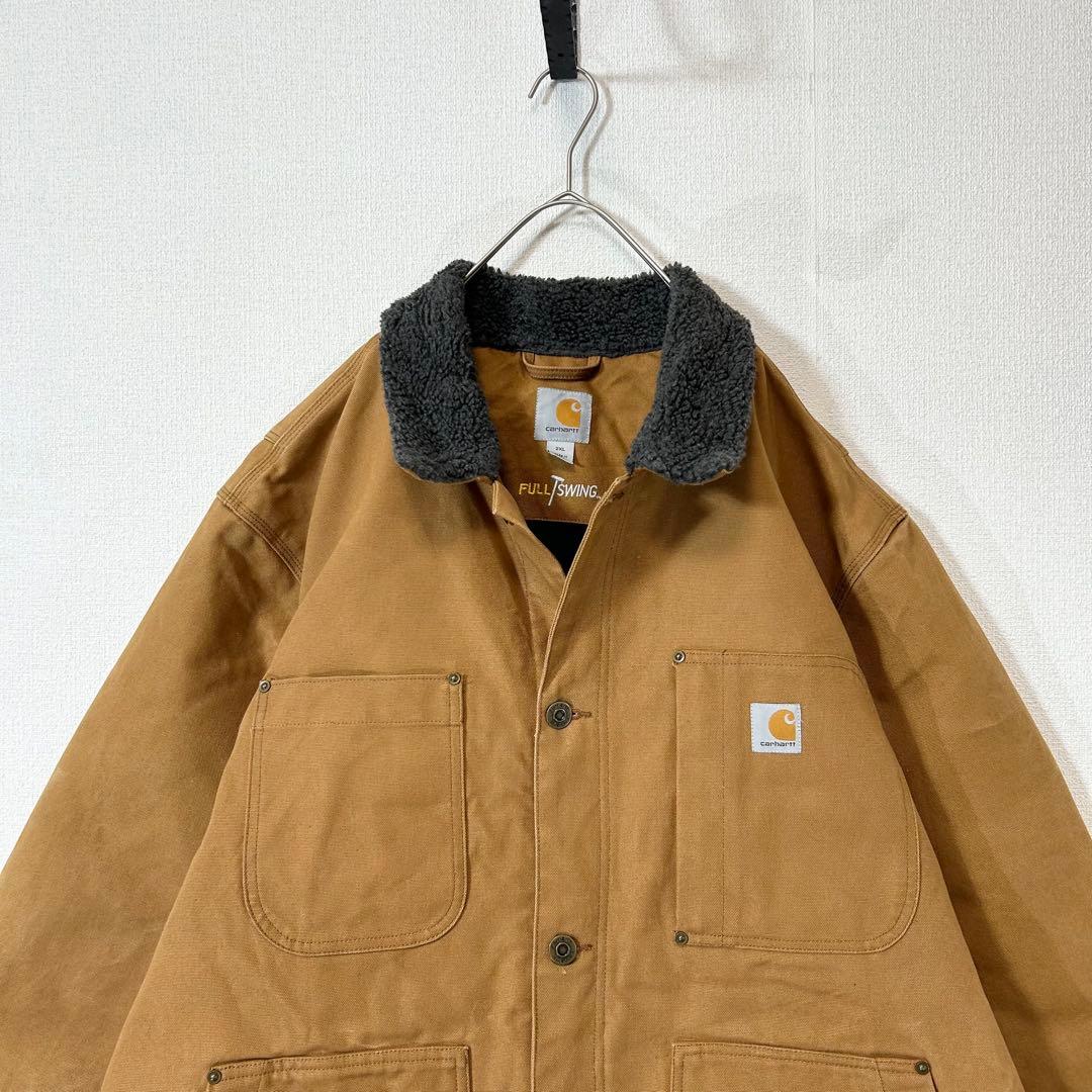 カーハートチョアコートC1093フルスウィング茶キャメルロゴ3XL大アメリカ古着