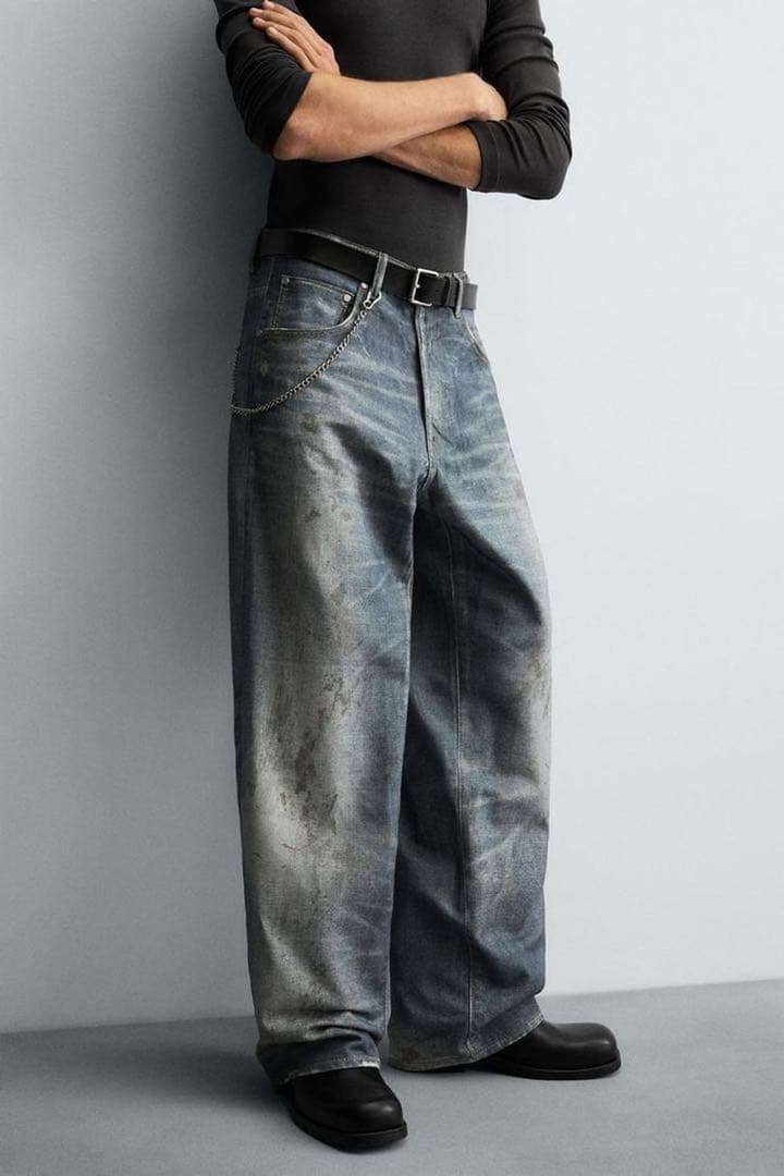 (完売商品)ZARA プリントバギーデニムパンツ　size40