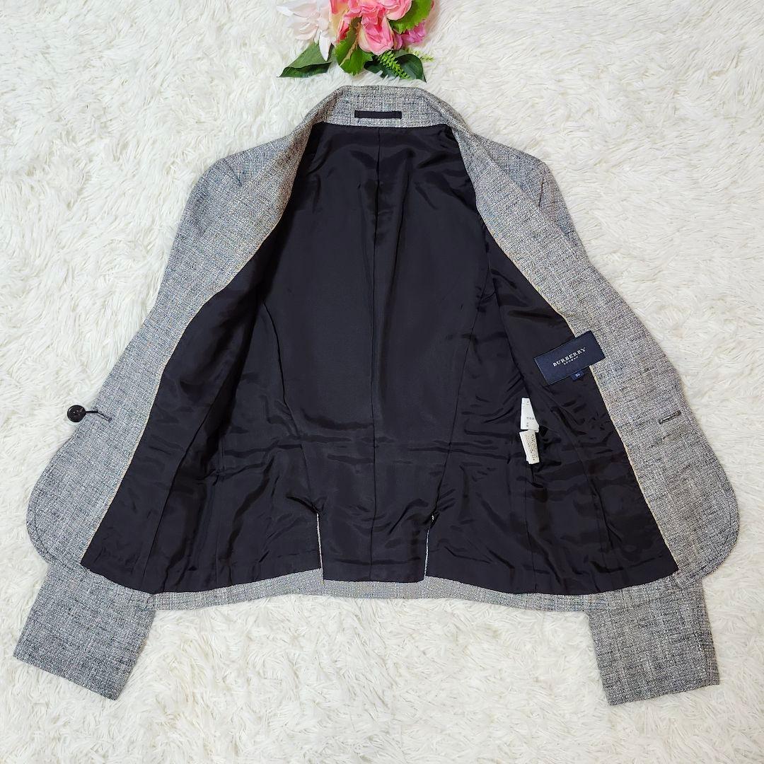 美品☆バーバリーロンドン　スカートスーツ　シルク/リネン混　ラメ　ロゴボタン