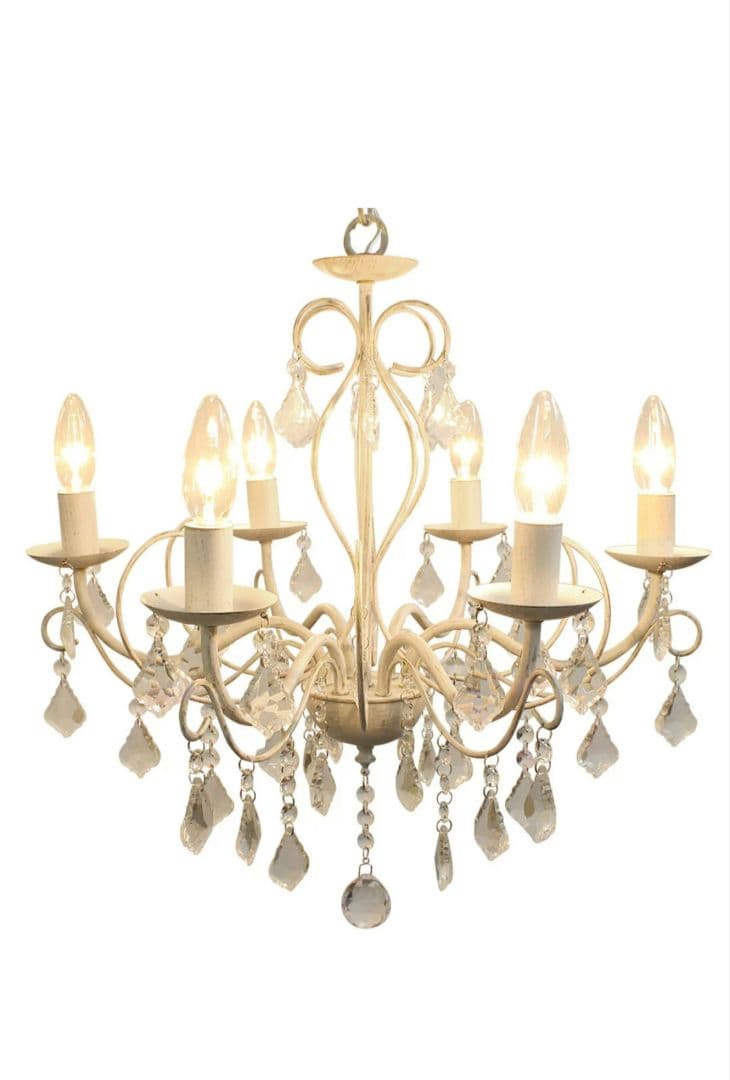 本日限定値下げ　ホワイトシャンデリア 6灯 クリスタルビーズ