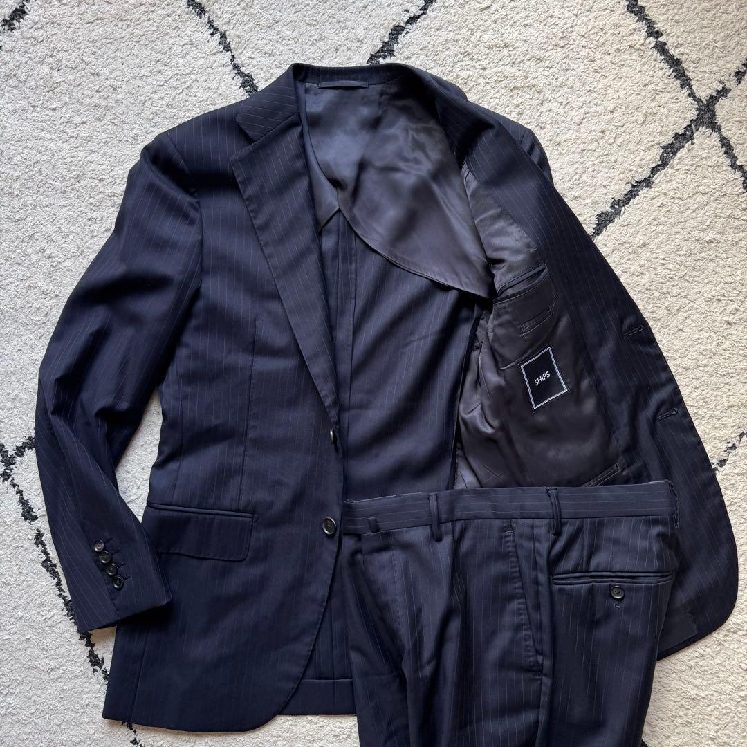SHIPS ロロピアーナ　スーツ　セットアップ　ネイビー　ストライプ　42