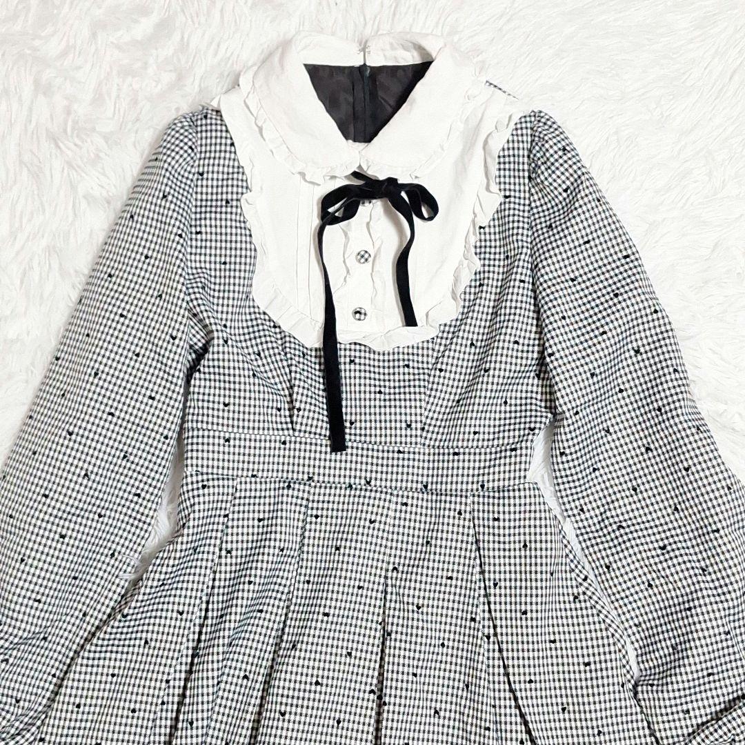 honey cinnamon　ハートドット　ベロアリボン配色ヨークワンピース